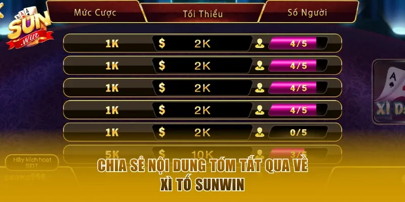 Chia sẻ nội dung tóm tắt qua về xì tố Sunwin