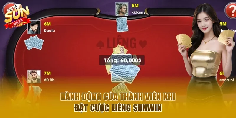 Hành động của thành viên khi đặt cược Liêng Sunwin