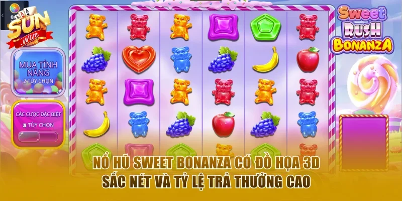 Nổ hũ Sweet Bonanza có đồ họa 3D sắc nét và tỷ lệ trả thưởng cao